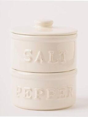 Mud Pie NWT Ceramic Stacked Salt & Pepper Cellar With Lid In Cream Item 4514006